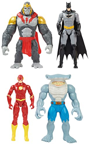 DC Comics, Batman vs. Gorilla Grodd, 4er-Set, 30cm große Action-Figuren (Batman, The Flash, Gorilla Grodd, King Shark), Kinderspielzeug für Jungen und Mädchen