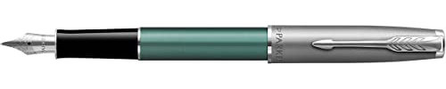 PARKER Sonnet Essentiel fountain pen, Green, Chrome trims, Fine nib, Black ink cartridge, Gift boxed