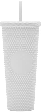 Essasea 70 ml gör-det-själv dubbad tumlare. Matt vit dubbad tumlare med lock och sugrör. Återanvändbar dubbelväggig isolerad resetumbler. Plast akryl pastellfärgad tumlare kopp för iskaffe smoothie.