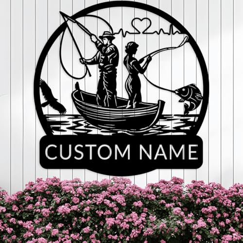 Personalisierte Wandkunst, Fischer-Namensschilder, personalisiertes Hausschild, Wanddekoration, Metallschilder für den Außenbereich, Metall-Familien-Wanddekoration, lustige Hochzeitsgeschenke