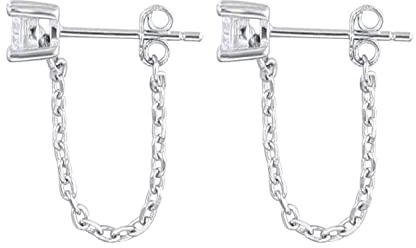Reffeer 925 Sterling Silver CZ Studs Earrings Chain for Women Teen Girls Dangle Earrings