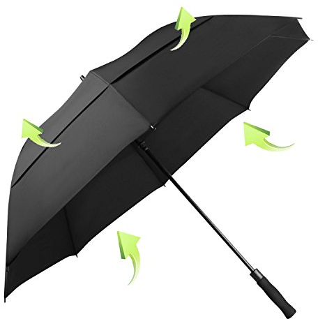 KOLER Golf Regenschirm 62 Zoll, große Regenschirme, doppelt belüftet, automatisches Öffnen, wind- & regenfest sonnenfest, extra übergroßer Golfschläger-Regenschirm für Männer und Frauen, schwarz, XXL