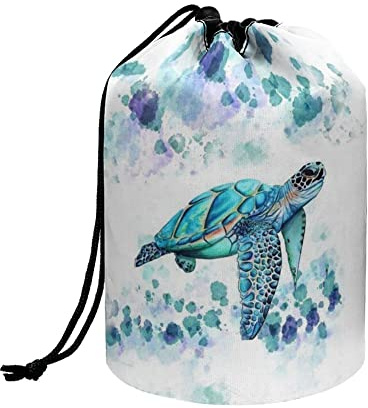 chaqlin Sea Turtle Travel Cosmetic Bags Barrel Makeup Bag,Women Girls Portable Foldable Cases Multifunctional Toiletry Bucket Bags Round Organizer Storage Pocket