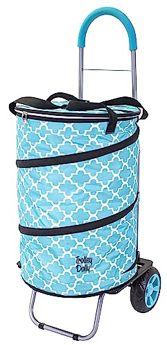 Bigger Cooler Trolley Dolly Insulated Folding Shopping Cart with Removable Bag Rolling Beach Tote Cooler with Wheels Pop Up Golf, Turquoise