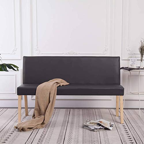 Homgoday Sitzbank 139,5 cm grau aus Kunstleder, Gartenbank, Bank für Balkon, Terrasse & Garten