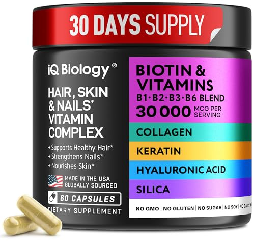 Biotin for Hair Growth Women & Men with Keratin, Collagen Complex 30000 mcg – Capsules for Hair Loss & Stronger Thickness – Skin & Nails Vitamins, Biotin 10000mcg and Collagen Supplements - 60 Pills