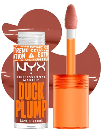 NYX Professional Makeup Duck Plump, Brillo de Labios, Efecto Volumen Instantáneo, Con Jengibre Picante, Fórmula Vegana, Tono: Brown of Applause