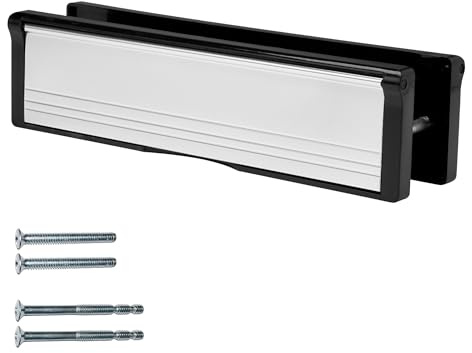 Keypak 10.62 (27cm) Door Letter Box – Fits 40–80mm Doors Black/Silver | Adjustable letterplate for UPVC Composite Timber Doors, , Anti-Snap Flap, Internal Draught Excluder