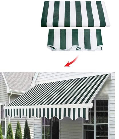 Tessuto di ricambio per tenda da patio retrattile (senza telaio), resistente copertura per tenda da sole esterna impermeabile (dimensioni: 2 x 1,5 m, colore: strisce verdi)