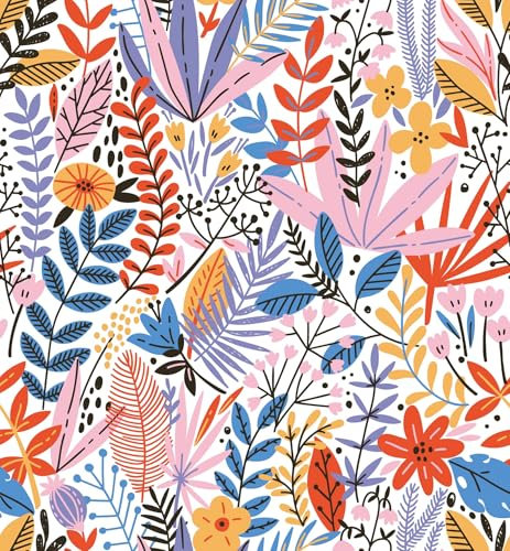 Yullpaper Klebefolie Möbel Muster Selbstklebende Tapete Blumen Rosa/Blau/Lila Möbelfolie Bunte Abstrakte Blumen Blätter Muster Tapeten Wohnzimmer Dekofolie Selbstklebend Folie für Küche 44.5 X 300cm