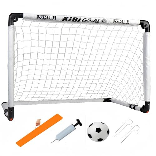 KiBiGOAL Fussballtor Kinder Fußballtor Set,Klappbar Fußballtor 115x80cm + Fussball 18cm Set,Kleines Fussballtor Spielzeug für Indoor und Garten, Kinder Fußball Spielzeug Geschenke für Innen und Außen