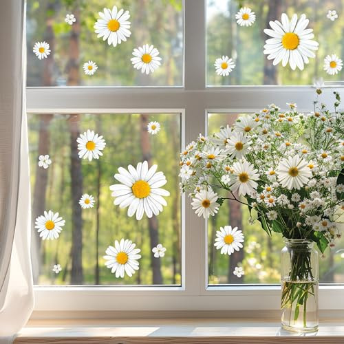 Wandtattoo Loft Fensterbilder Frühling mit Kamille Oster Motiv - A4 Bogen, Wiederverwendbar - Fensterdeko, Fensterfolie Selbstklebend