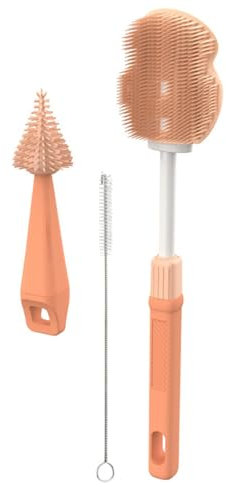 Bottle Cleaning Brush Set, Household Retractable Bottle Brush - Portable Kitchen Straw Brush Extra Long Handle Silicone Pacifier Brush for Baby Bottle, Bubbler Bottles