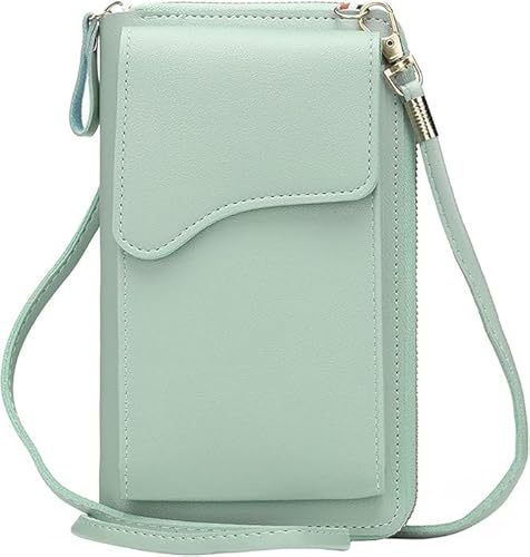 Handytasche zum Umhängen, Kunstleder Crossbody Schultertasche, Handy Umhängetasche Leder Klein Damen, Phone Bag Handy Tasche Geldbörse mit 4 Kartenfächer UNT Verstellbar Schultergurt (Grün)