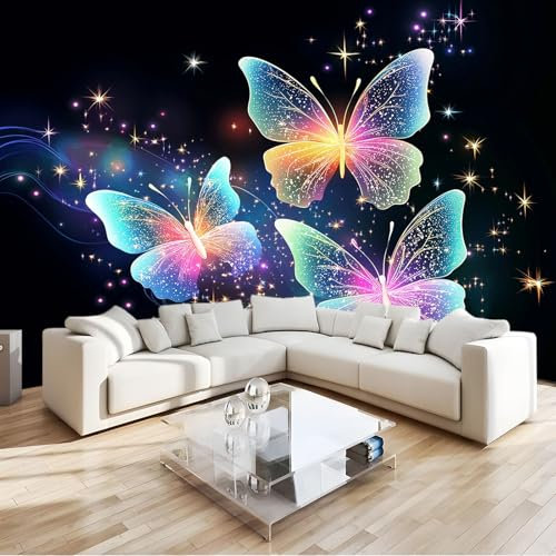 Fototapete Bunte Blinkende Schmetterlinge Tapete Fototapeten Vlies Tapeten 250x175 cm Vliestapete Wandtapete Moderne Wand Schlafzimmer Wohnzimmer Wand tapete