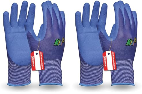 Gebol Kids Blue | Arbeitshandschuhe für Kinder von 5 – 8 Jahre | Gartenhandschuhe mit wasserabweisender Nitril-Beschichtung | Atmungsaktive Kinderhandschuhe in Größe XXS (Gr 5) | Blau | 1 Paar