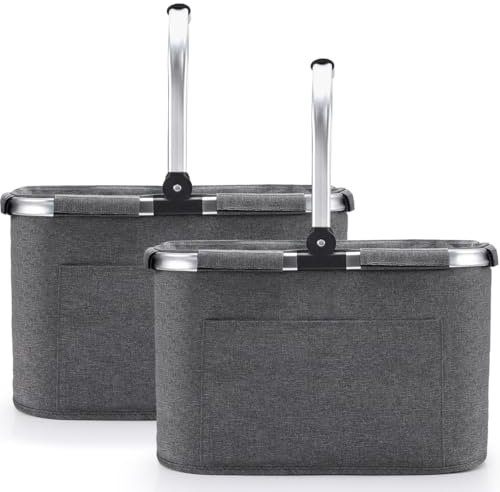 Diurwur®30L Einkaufskorb 2pcs Erschwinglich Picknickkorb Einkaufstasche Tragekorb mit Aluminiumgriff Faltbar große Einkaufskörbe für Arbeit/Einkaufen