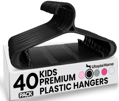 Utopia Home Perchas Niños Pack 40, Perchas Bebé Antideslizantes Negro, Perchas Infantiles con Gancho Giratorio, Ligeras y Duraderas