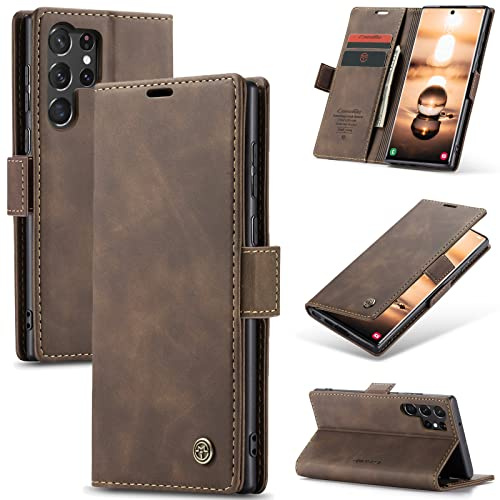 Monweicz Handyhülle für Samsung Galaxy S23 Ultra Hülle Premium Lederhülle Klappbar Flip Case Tasche Magnet Kartenfach Standfunktion Klapphülle Schutzhülle für Samsung Galaxy S23 Ultra - Kaffee