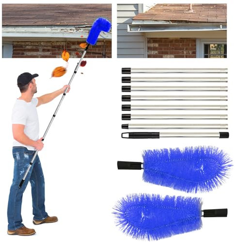 Herramienta Limpieza Canalones, 310 Cm Limpiador Telescopico Canalones con 8 Poste TelescóPico De Acero Inoxidable Cepillo Limpieza Tejado Limpiador Canalones Tejado para Limpiar Hojas, Nieve