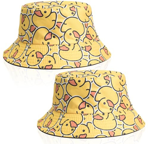 SAIIURV 2 Stücke Fischerhut Modischer Sommerhut, Fischerhut Bucket Hat, Doppelseitig, Faltbarer Fischerhüte, Outdoor-Anglerhut, Unisex, (DE/NL/SE/PL, Alphanumerisch, Einheitsgröße, Gelb)