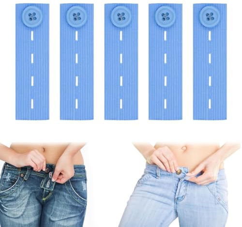 NJCXOLA 5 Stück Hosenbunderweiterung Knopf Taille, Taillenverlängerungen Einstellbar Jeans Taille Erweiterung Knopf Bund-Expanders Knopfverlängerung für Hosen Jeans Röcke Umstandshose(Blau)