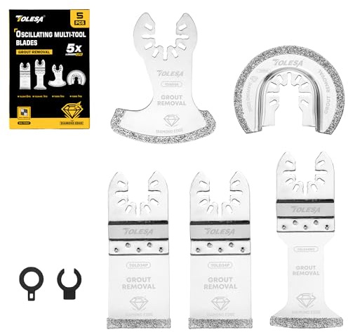 TOLESA Oszillierende Multitool Sägeblätter 5 Stück, Diamant Multifunktionswerkzeug Klingen Set zum Entfernen von Fugenmörtel, Reinigen von Mörtel