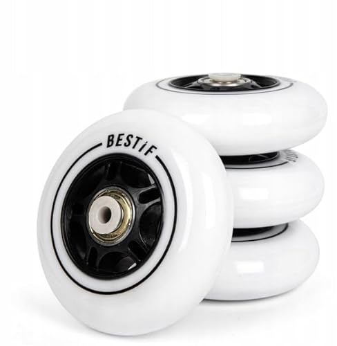 BESTIF Inline-skridskor hjul gummi reservhjul 4 stycken set | Högkvalitativa inlines hjul med kullager ABEC 9 (vit, 80 x 24 mm)