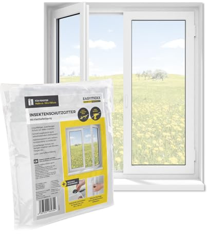 EASYmaxx Mosquitera para ventanas con cierre de gancho y bucle | Red anti insectos recortable hasta 130 x 150cm | Protección adhesiva contra Mosquitos - Fácil instalación [Blanco]