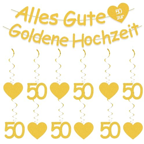 ALEGRE Goldene Hochzeit Deko Girlande, Gold Hochzeit Banner Wirbel Set, Hochzeite Deko Goldene Hochzeite 50 Jahre Jubiläum Luftschlangen, Gold Hochzeits Girlande Spiralen für 50 Jahre Party Dekoration