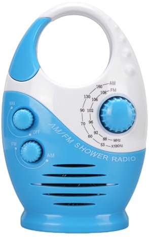 ASHATA AM FM Shower Radio Built in Speaker, Adjustable Volume, Portable Hanging Bathroom Radio with Rotating Knob for Easy Tuning