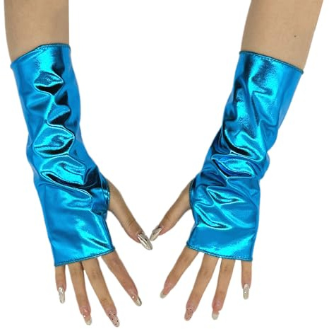 RuiChy Metallic Fingerlose Handschuhe Unisex Glänzend Lackleder Kurz Opernhandschuhe Wetlook Armwärmer für Abendparty Maskerade Rave Bühnenauftritt Cosplay Nachtclub Tanzhandschuhe