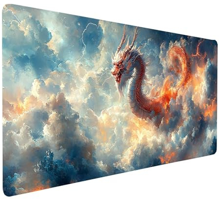 Tapis de Souris xxl 160x80x0.3 CM Imperméable Dragon Tapis de Bureau Gaming pour Clavier Souris Sans fil Ordinateur Portable, Mouse Pad Nuage Bords Surpiqués Base Antidérapante, Cadeau Homme model5750