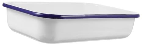 TOPPERFUN Heat Resistant Enamel Baking Pan Non Stick Food Tray Multipurpose Storage for Kitchen and Restaurant Use Easy Clean White Cooking Container