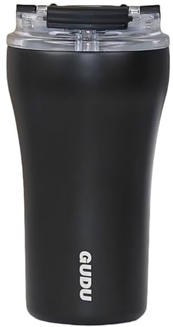 HHZalvyre Insulated Coffee Cup with Leakproof Lid – 380ml Stainless Steel Travel Mug, Vacuum Double-Walled Thermal Tumbler for Hot & Cold Drinks, BPA-Free（Black）