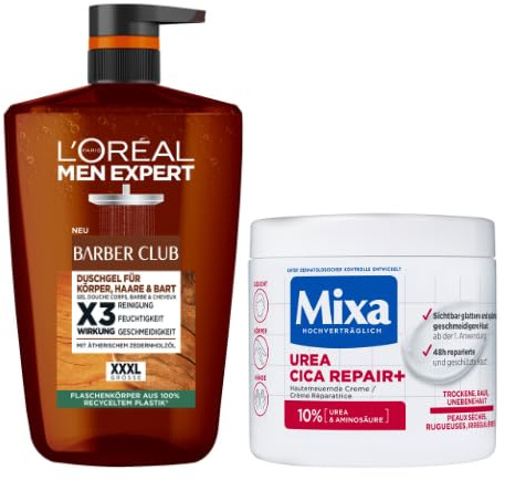 Männerpflege-Duo: Men Expert 5-in-1 Duschgel & Mixa Urea Cica Repair+ Creme – Für Reinigung, maskulinen Duft & glatte Haut, Das feuchtigkeitsspendende Pflege-Duo mit Schutz vor Hautirritationen