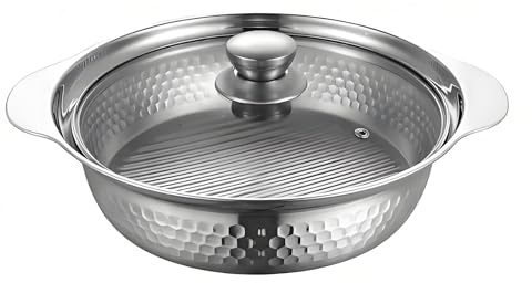 Ceramic Cooking Pot,Small Copper Saucepans Stainless Steel Serving Platter Bowl with Glass Lid Paella Pan 4 Sizes Food Tray Plate Storing Basin