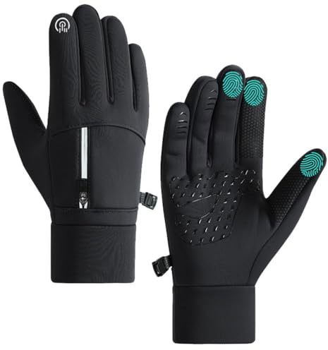 Runners Relief Winter Sport Touchscreen Gloves, Black Water-Resistant with Anti-Slip Grip, Back Pocket, Anti-Lost Buckle for Running, Cycling, Hiking (Black, M)