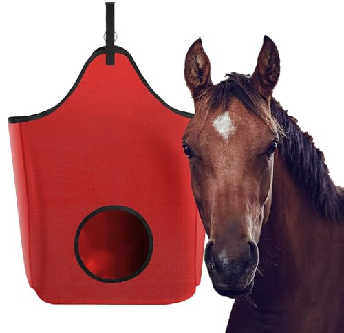 dellyy Comedero Caballo Colgar, Bolsa de Heno para Caballos, Saco Heno, Comedero de Heno para Caballos, para Piensos, Ovejas, Conejos y Topos (Rojo, M)