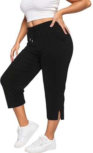 Munweiyu Pantalones de chándal 3/4 para mujer, pantalones de entrenamiento, cintura alta, pantalones de deporte de pierna recta, pantalones de chándal para fitness, pantalones pirata, pantalones de