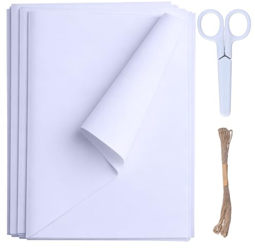 Rieoany Seidenpapier 72 Blatt 70x50 cm weiß inkl. Geschenkband & Schere | Seidenpapier Verpackungsmaterial für Geschenkverpackung, Basteln, Deko, Fotohintergrund – Hochzeit, Geburtstag, Weihnachten