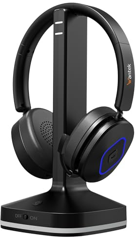 Wantek Cuffie Bluetooth con Microfono, Base di Ricarica e Dongle USB, Bluetooth 6.0, Riduzione del Rumore Microfono, Connessione Multipoint, per PC, Laptop, Teams, Zoom e Ufficio, call center