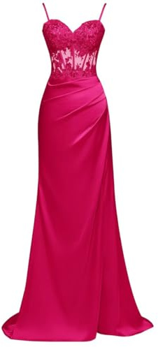 Spaghetti Straps Evening Party Gowns Pleats Ceremony Dress Ruffles Princess Ball Gown Dating Dresses HLSA472 Fuchsia UK14