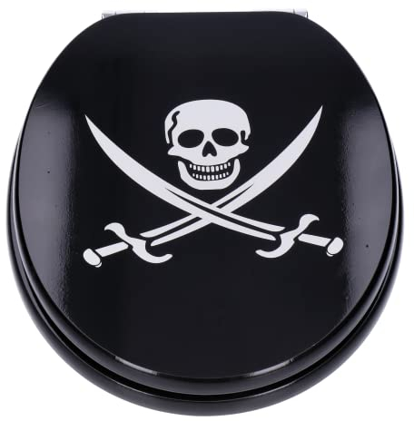 Siège de Toilette avec motif, Abattant pour cuvette WC, fonction de fermeture en douceur, soft close, lunette avec frein de chute, avec noyau en bois ovale, jusqu'à 120 kg, Charnières réglable