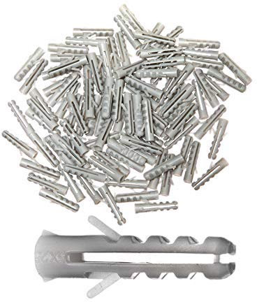100-pack of Masonry Rawl Plugs 5x25mm (3/16”x1”) – Heavy Duty Plastic Wall Plug Fixings for Brick Concrete Stone - Building Hardware