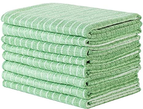 gryeer Lot de 8 torchons de cuisine en bambou et microfibre, super doux et absorbants, 45 x 65 cm, vert
