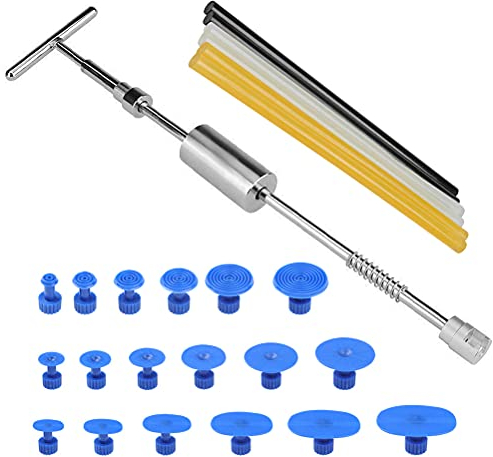 27pcs Herramienta de Reparación de Abolladura Kit de Extracción de Abolladura Remoción de Granizo T-Bar Martillo Extractor de Varilla de Tracción con Almohadilla de Pestaña Adhesiva