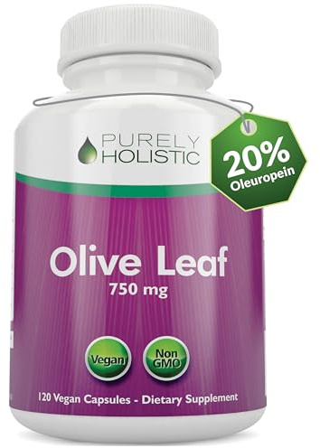 Purely Holistic Olive Leaf Extract 750mg Non-GMO Maximum Strength - 120 Vegan Capsules - 20% Oleuropein - 4 Month Supply - Support Supplement