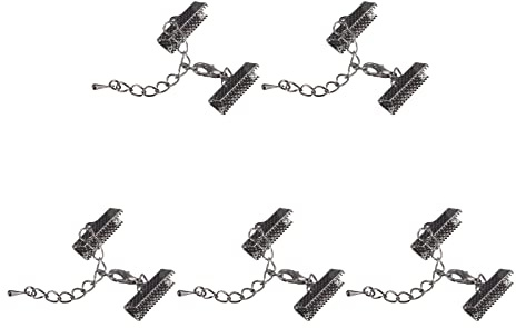 sourcing map 10 Satz Band Crimp Klemme Enden mit Karabinerverschluss & Verlängerungskette 20mm Kabel Ende Verschlüsse für DIY Basteln Metallisches Schwarz
