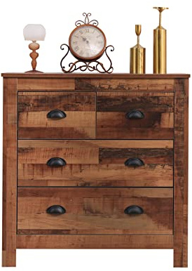FurnitureHMD 4 Drawers Organiser Unit Industrial Chest of Drawers with Metal Handles Wooden Cabinet for Bedroom,Living Room,Office